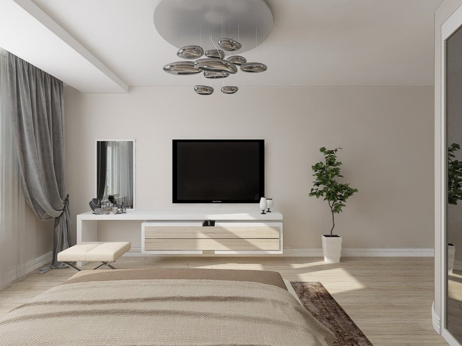 Интерьер спальни с телевизором