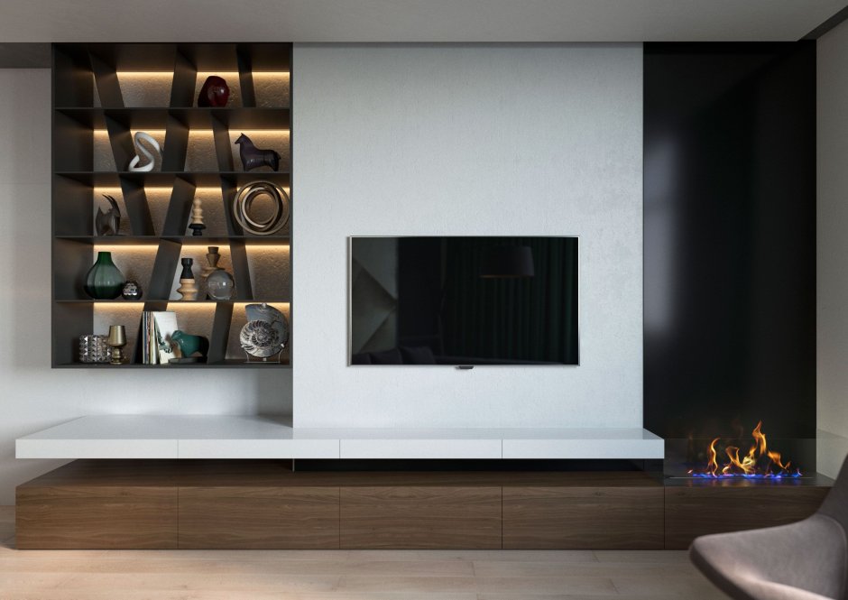 Интерьер спальни с телевизором