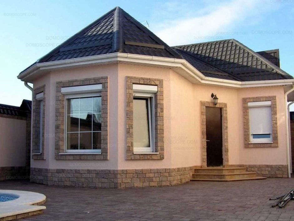 Фасады домов одноэтажных Отделанные короедом