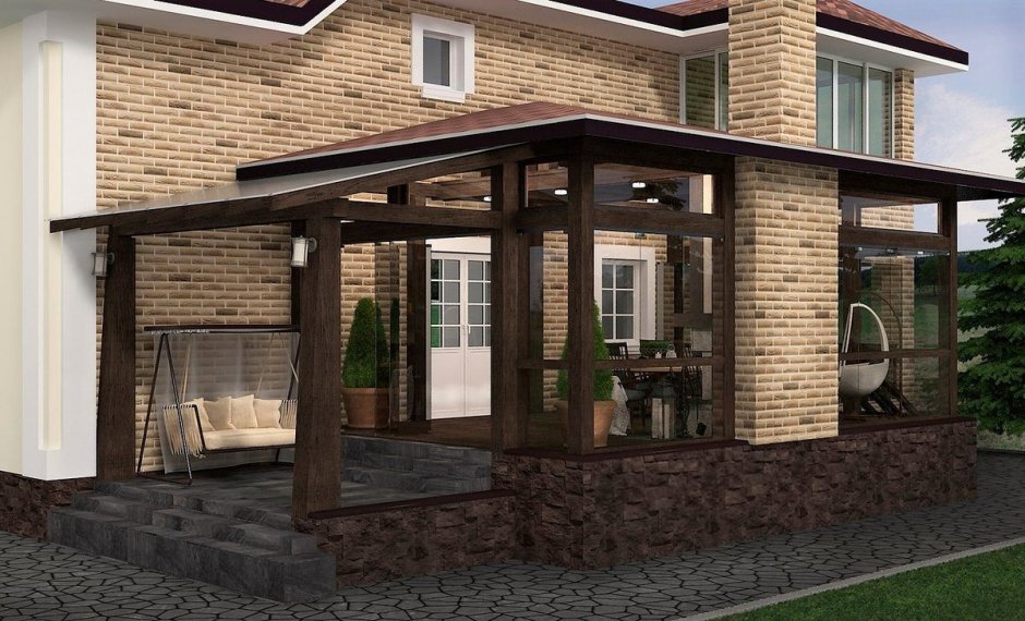 Терраса к кирпичному дому