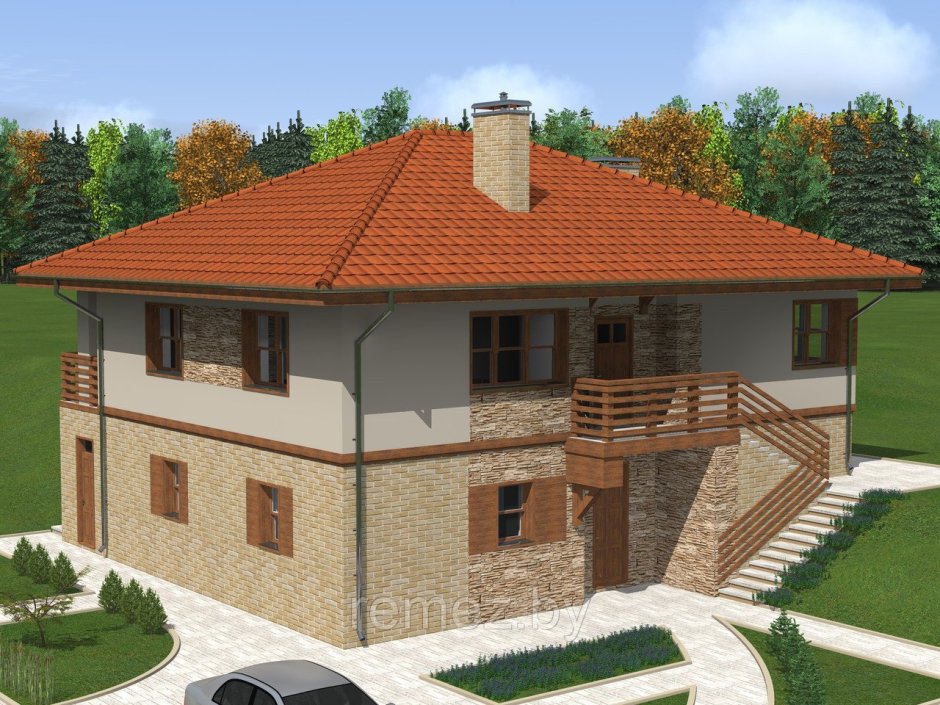 Одноэтажный дом с цокольным этажом и гаражом