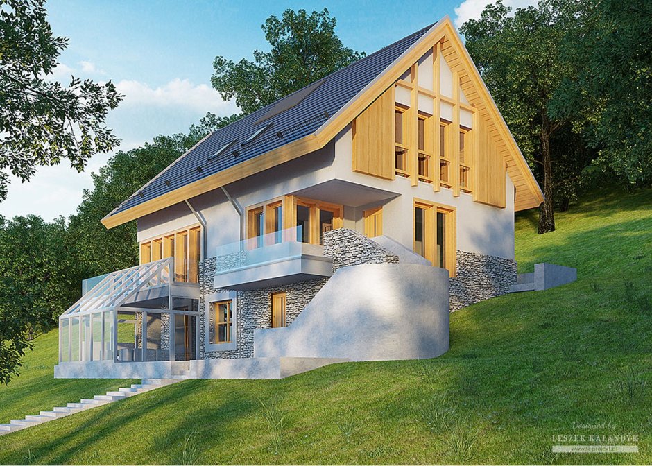 Домик на склоне с цоколем