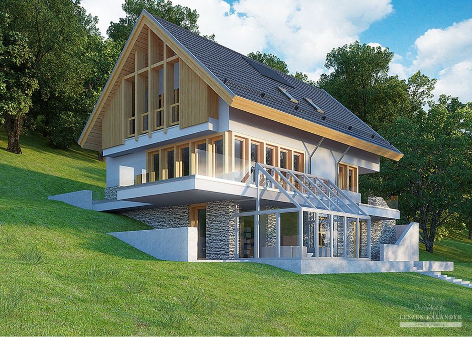 Дом с мансардой на склоне