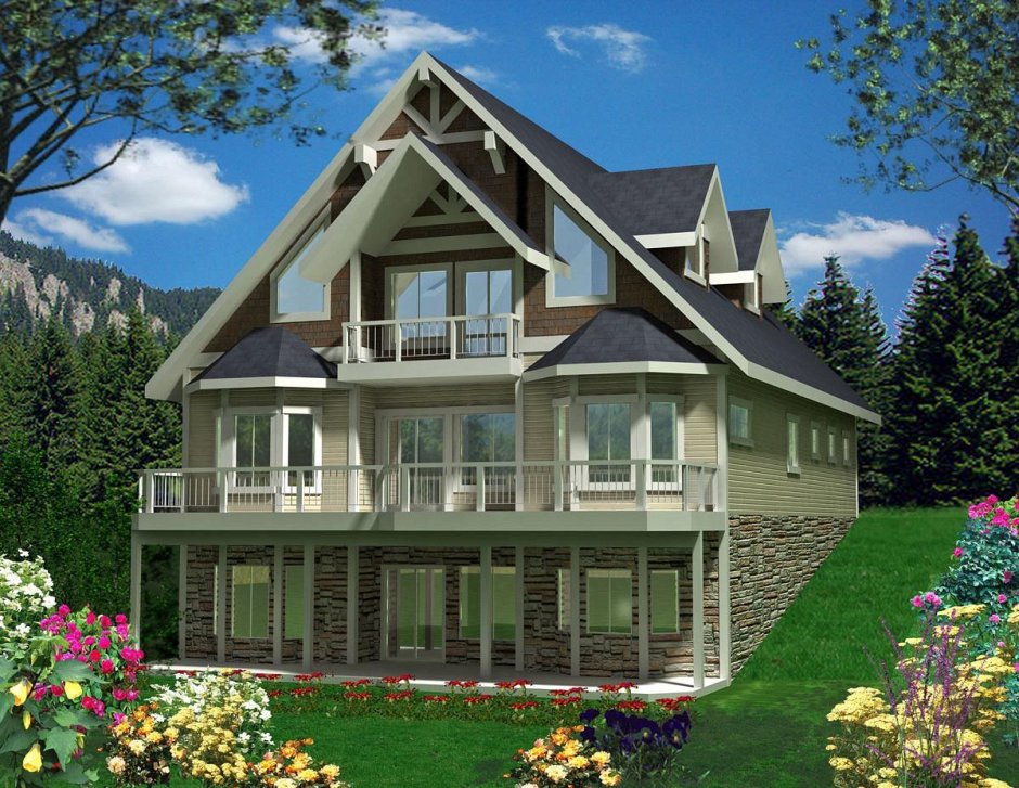 Трехэтажный дом с мансардой