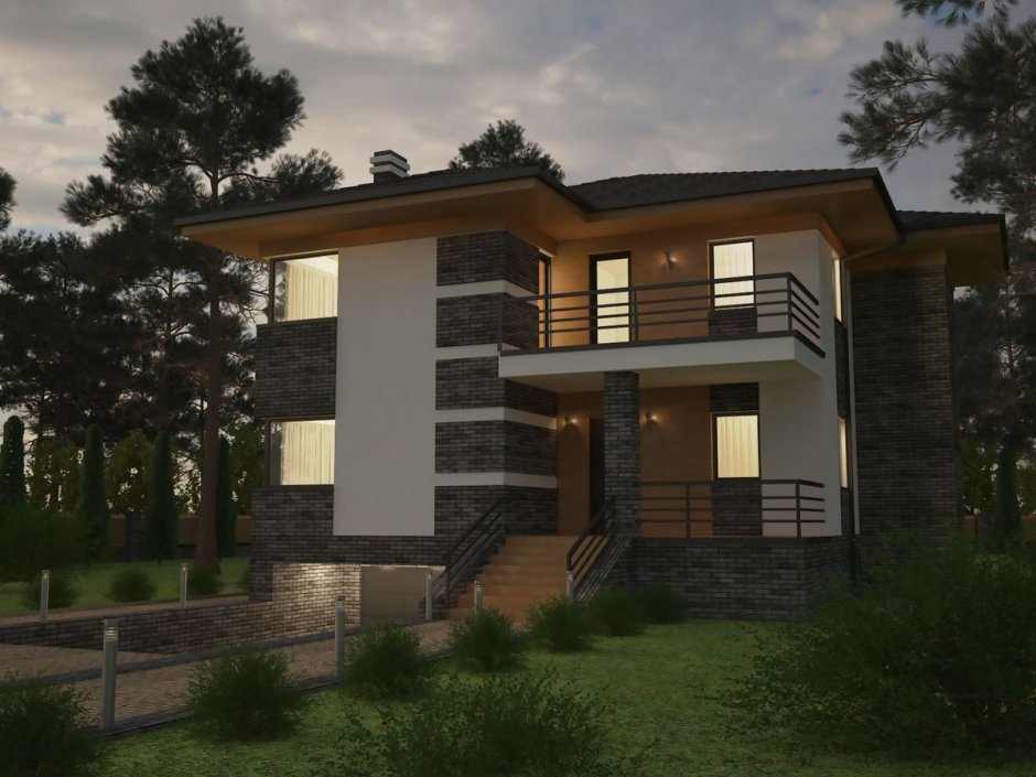 Современный трехэтажный дом с цоколем