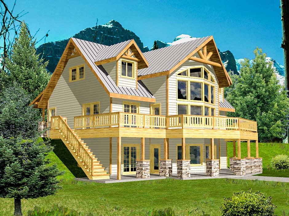 Дом на склоне с цокольным этажом и террасой