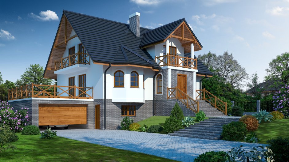 Коттедж с цоколем и гаражом