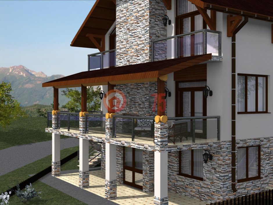 Дом на склоне с цокольным этажом и террасой