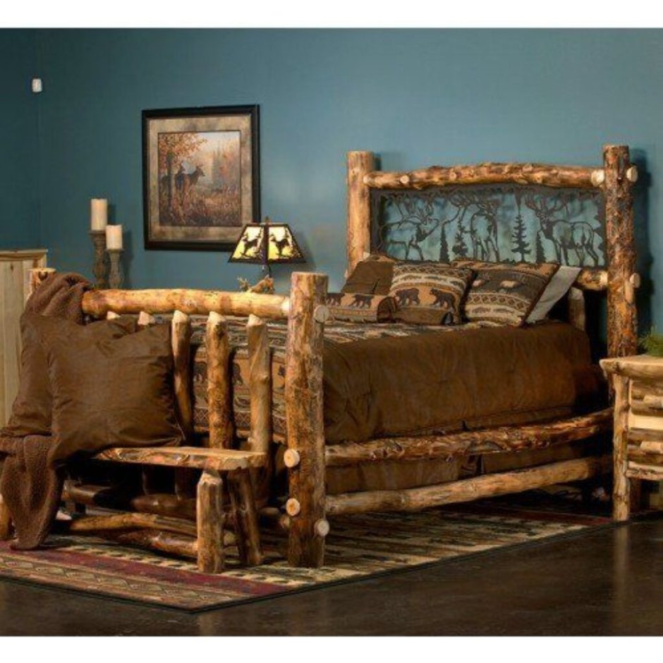 Кровать из стволов деревьев