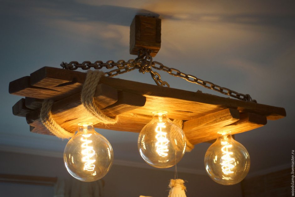 Светильник в стиле лофт из дерева