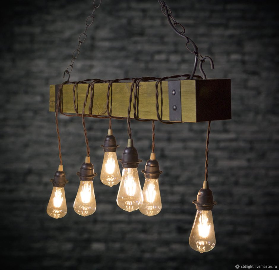 Люстра лофт из дерева и металла на 10 ламп