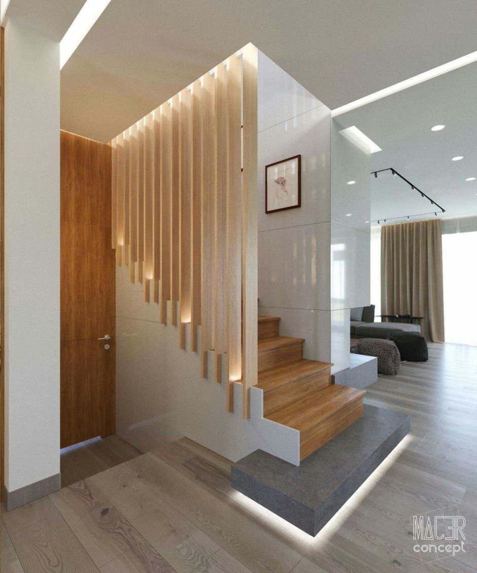 Перегородка из реек на лестнице