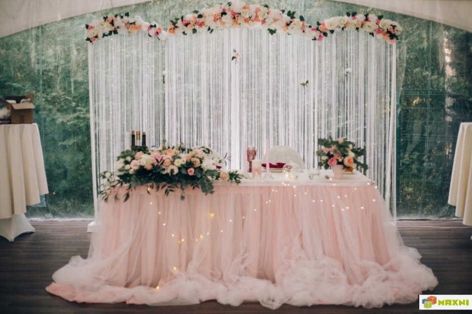 Украшение зала на свадьбу в нежных тонах