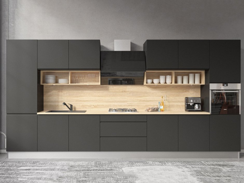 Кухня с черными фасадами