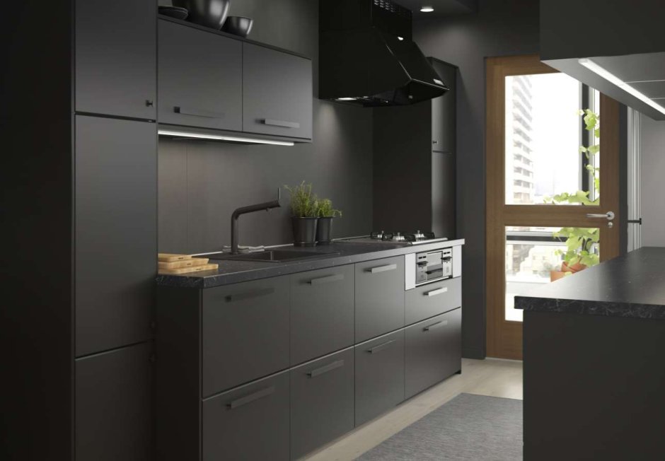 Черная кухня икеа Кунгсбакка