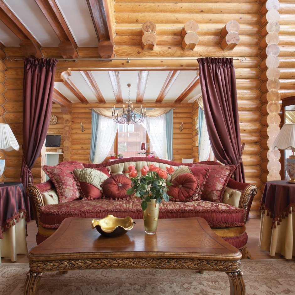 Шторы в гостиную в деревянном доме