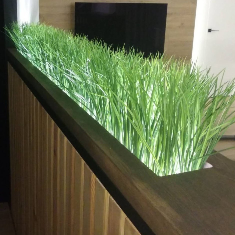 Искусственная трава в нише с подсветкой