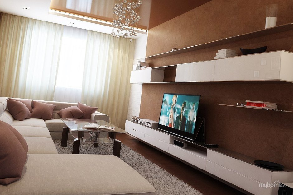 Гостиная в молочно шоколадных тонах