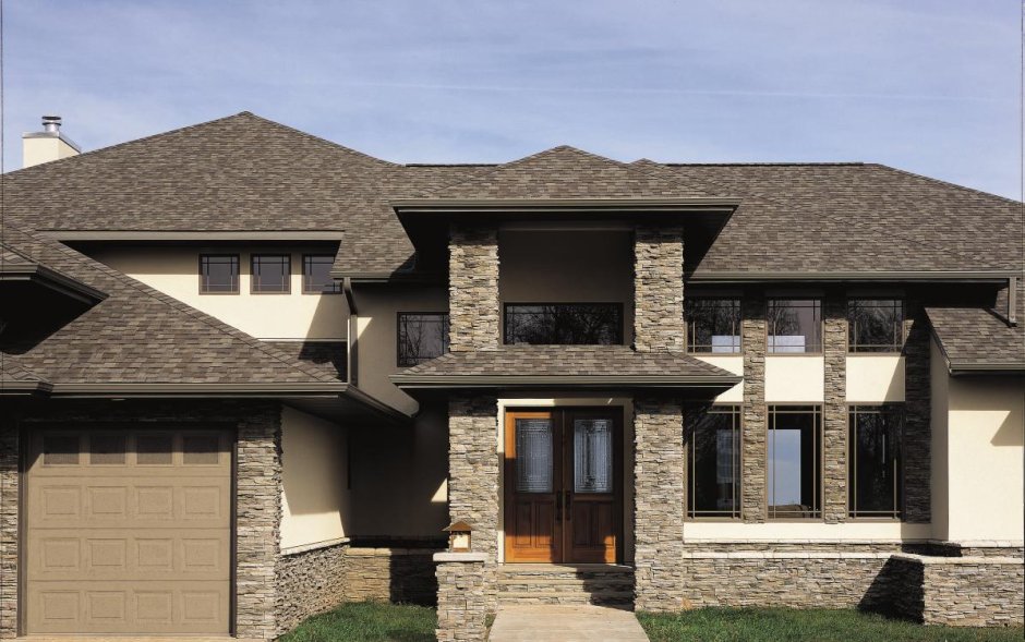 Отделка фасада из мягкой кровли