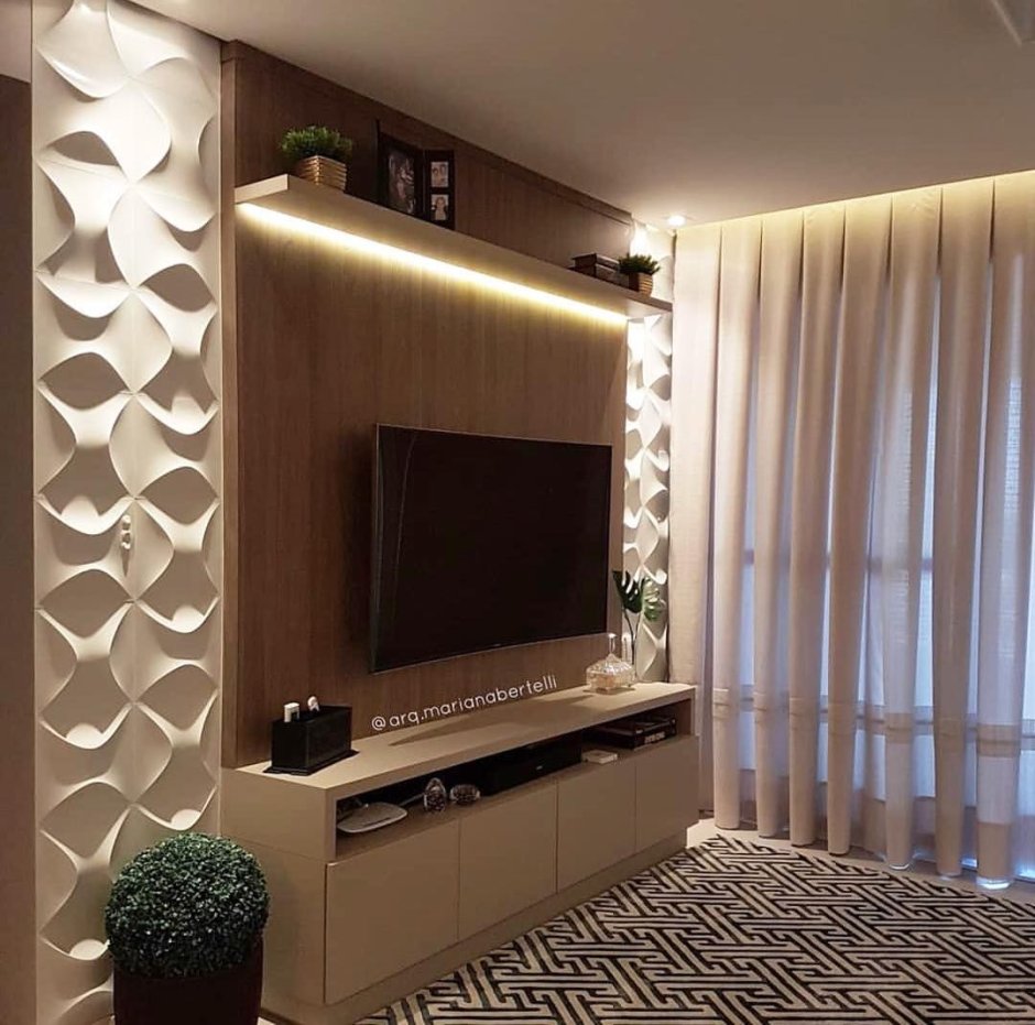 Декор стенки с телевизором в спальню