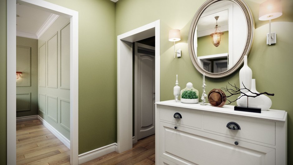 Прихожая в оливковом цвете