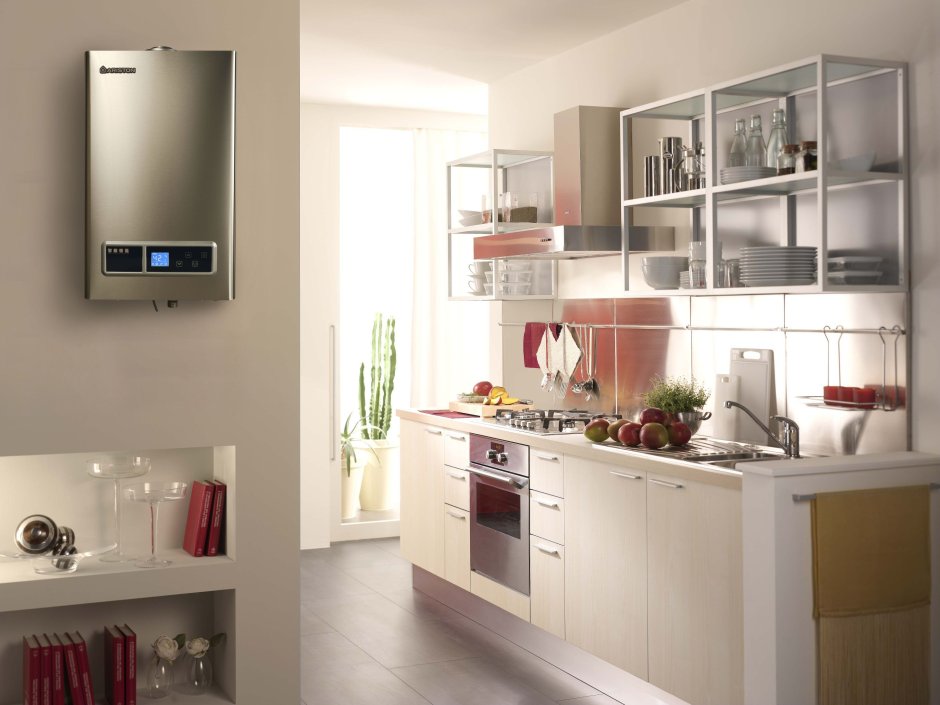 Газовый котёл на кухне в интерьере