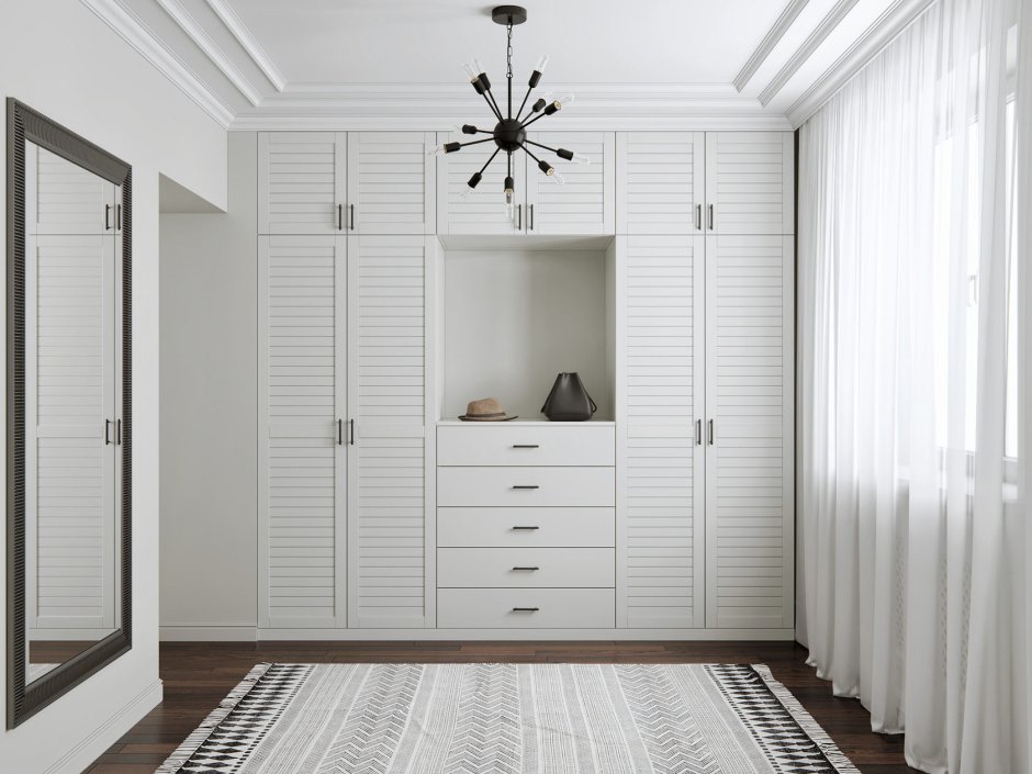 Белый шкаф с жалюзийными дверцами