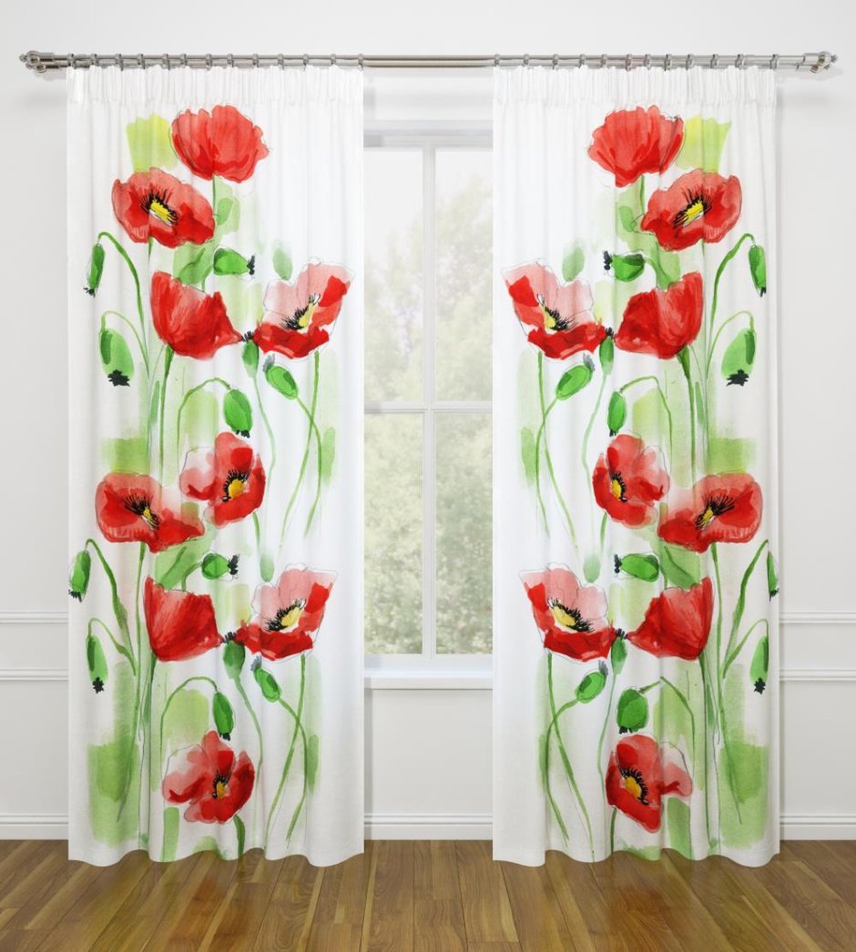 Занавески с маками на кухню