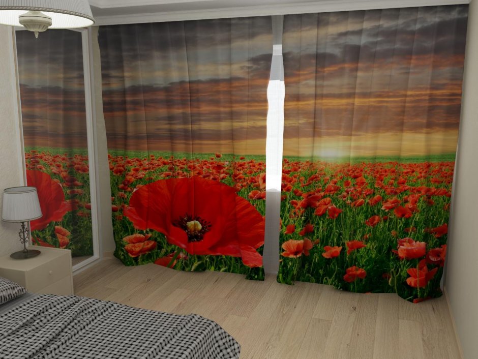 Тюль с маками