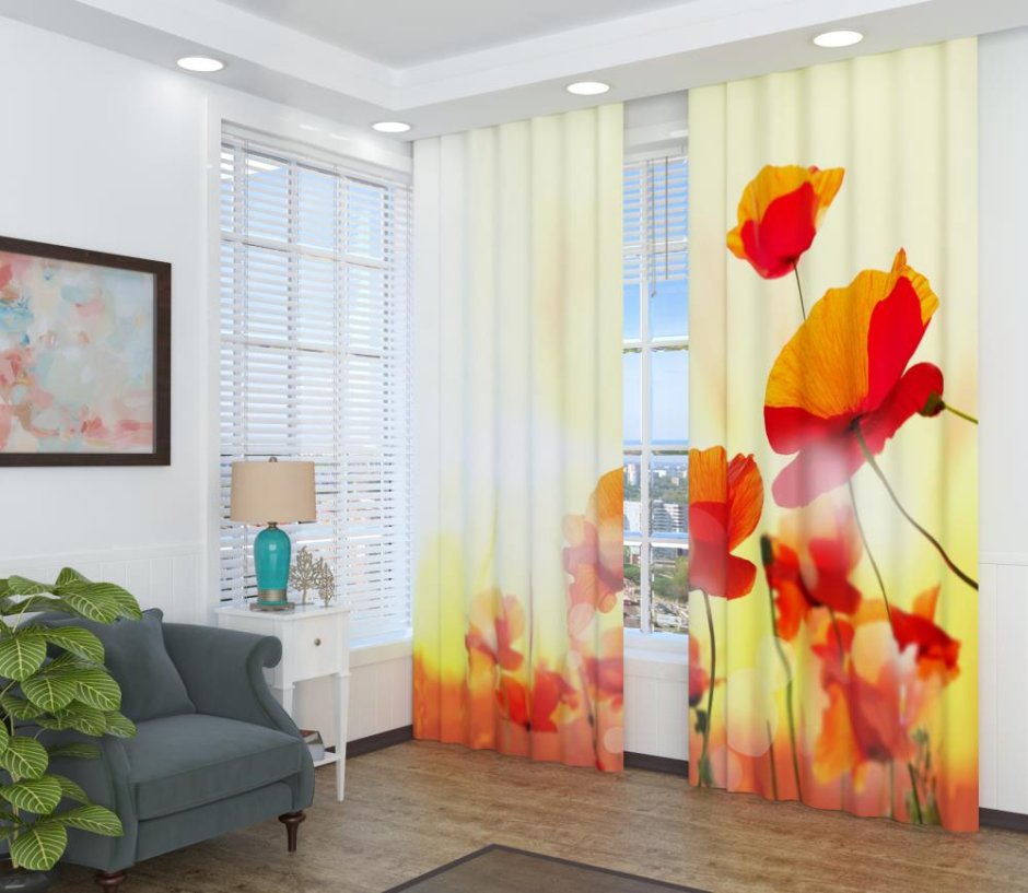 Занавески с маками на кухню