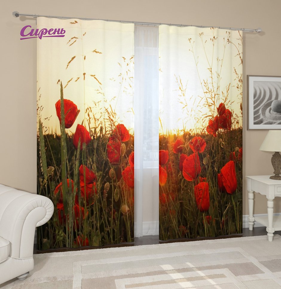 Штора для ванной с маками