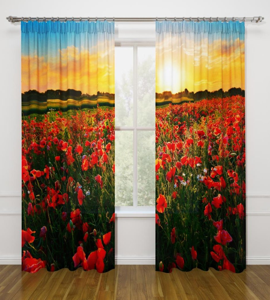 Шторы из ткани маками