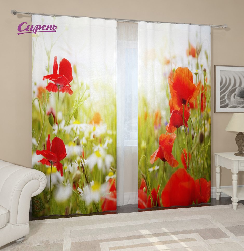 Штора в ванную с маками