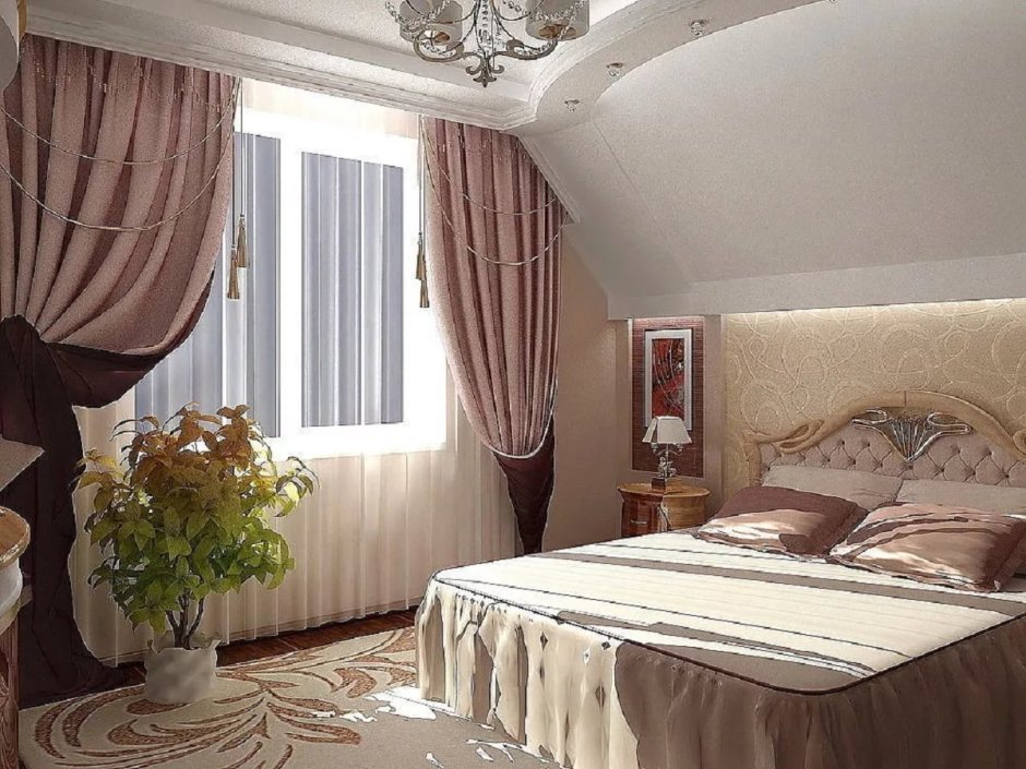 Спальня на мансарде в классическом стиле