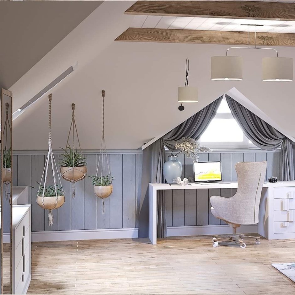 Шторы на мансардных окнах Скандинавский стиль