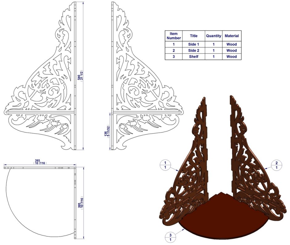 Угловая полочка из фанеры с чертежами
