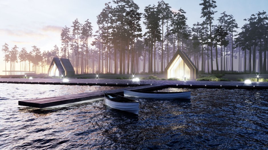 Сцена экстерьер 3ds Max лес озеро