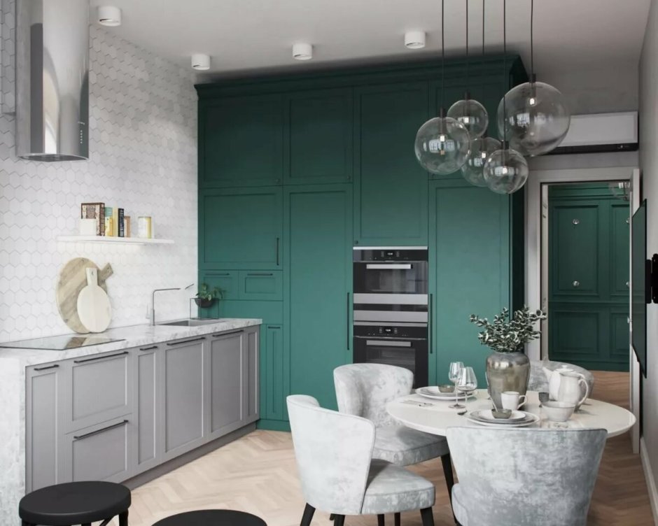 Изумрудно серая кухня