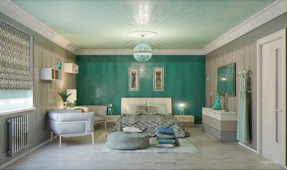 Бирюзовая штукатурка в интерьере