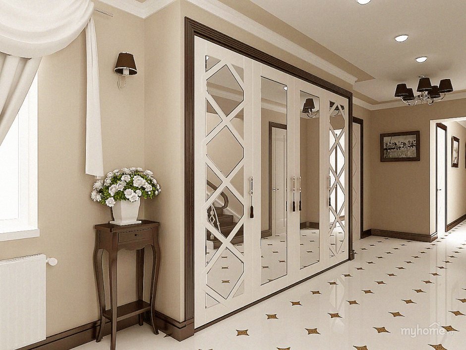 Двери купе классика с зеркалом в прихожую