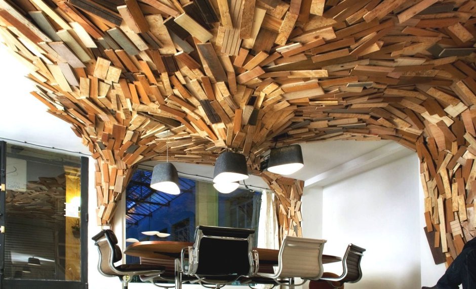 Деревянные рейки в интерьере