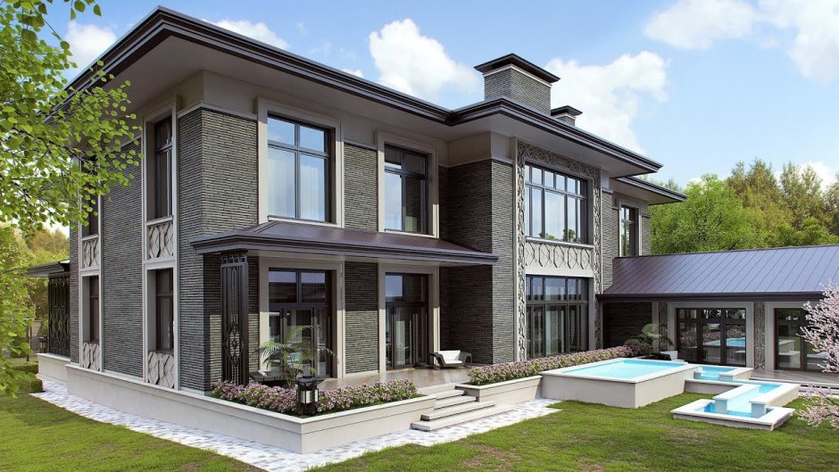 Коттедж из серого кирпича