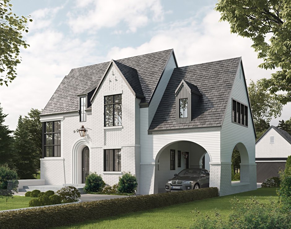 Коттедж из белого кирпича