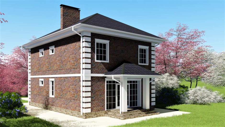 Прямоугольный дом из кирпича