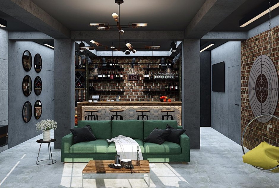 Интерьер в стиле лофт Индастриал бар