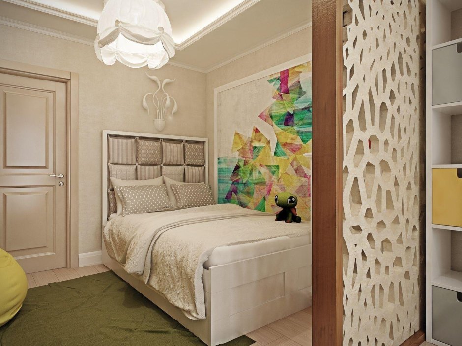 Спальня с перегородкой декоративной