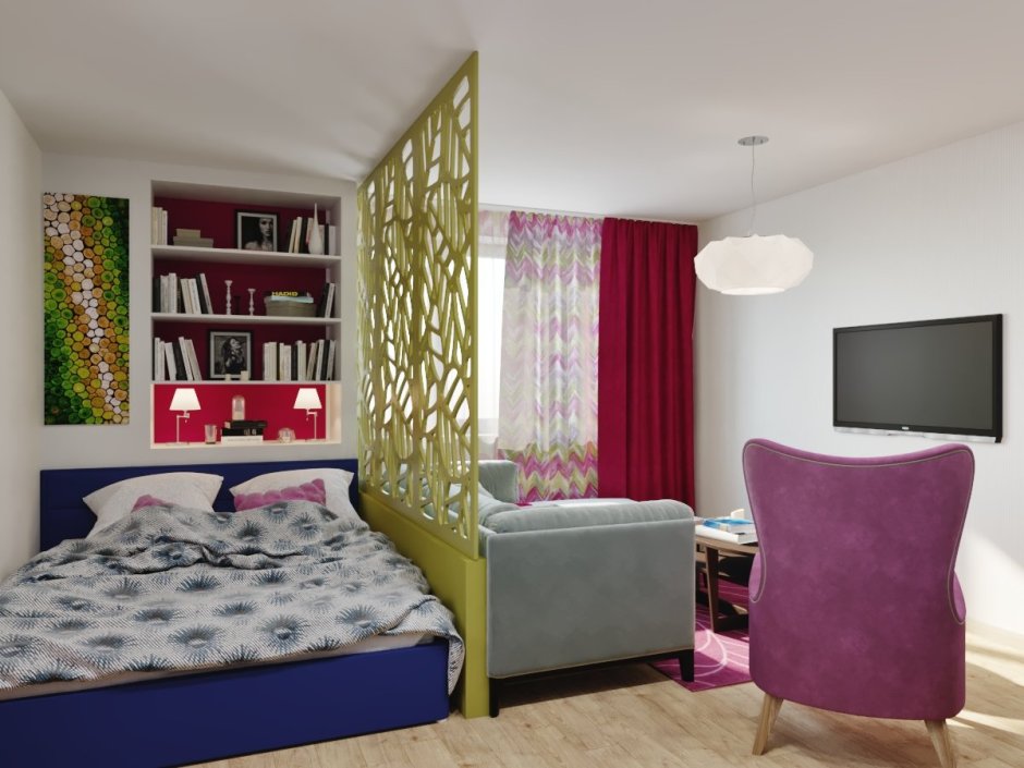 Разделение спальни и гостиной в одной комнате