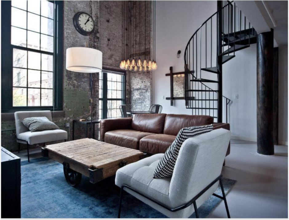 Гостиная лофт Индастриал интерьер