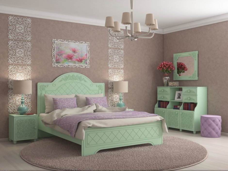 Спальный гарнитур фисташкового цвета