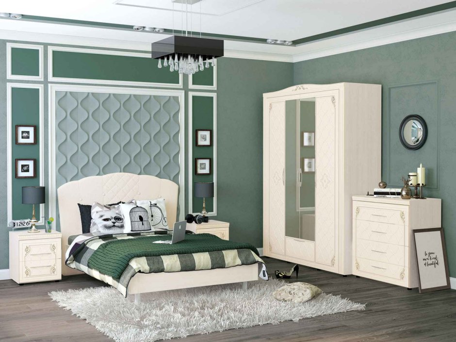 Спальный гарнитур фисташкового цвета